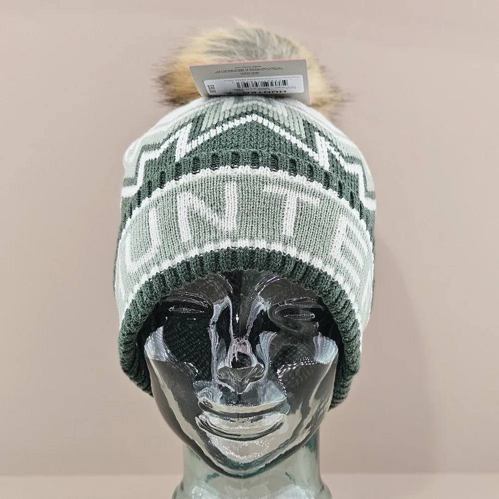 Hunter Hat Beanie Green Multi Fair Isle Pompom Cottagecore Outdoor Fall Winter